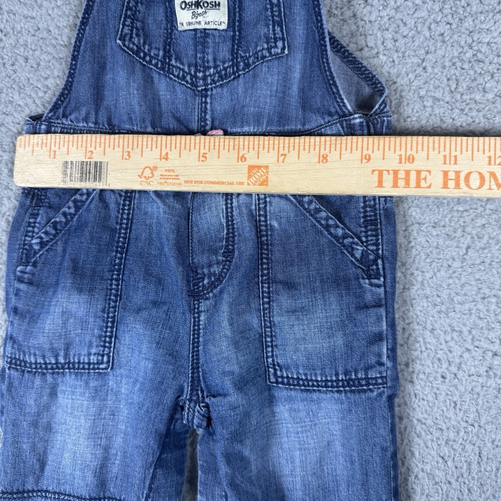 OshKosh B'Gosh Vestbak Overalls Baby Girl 18 Months Denim Blue Jean Bow - Picture 3 of 6